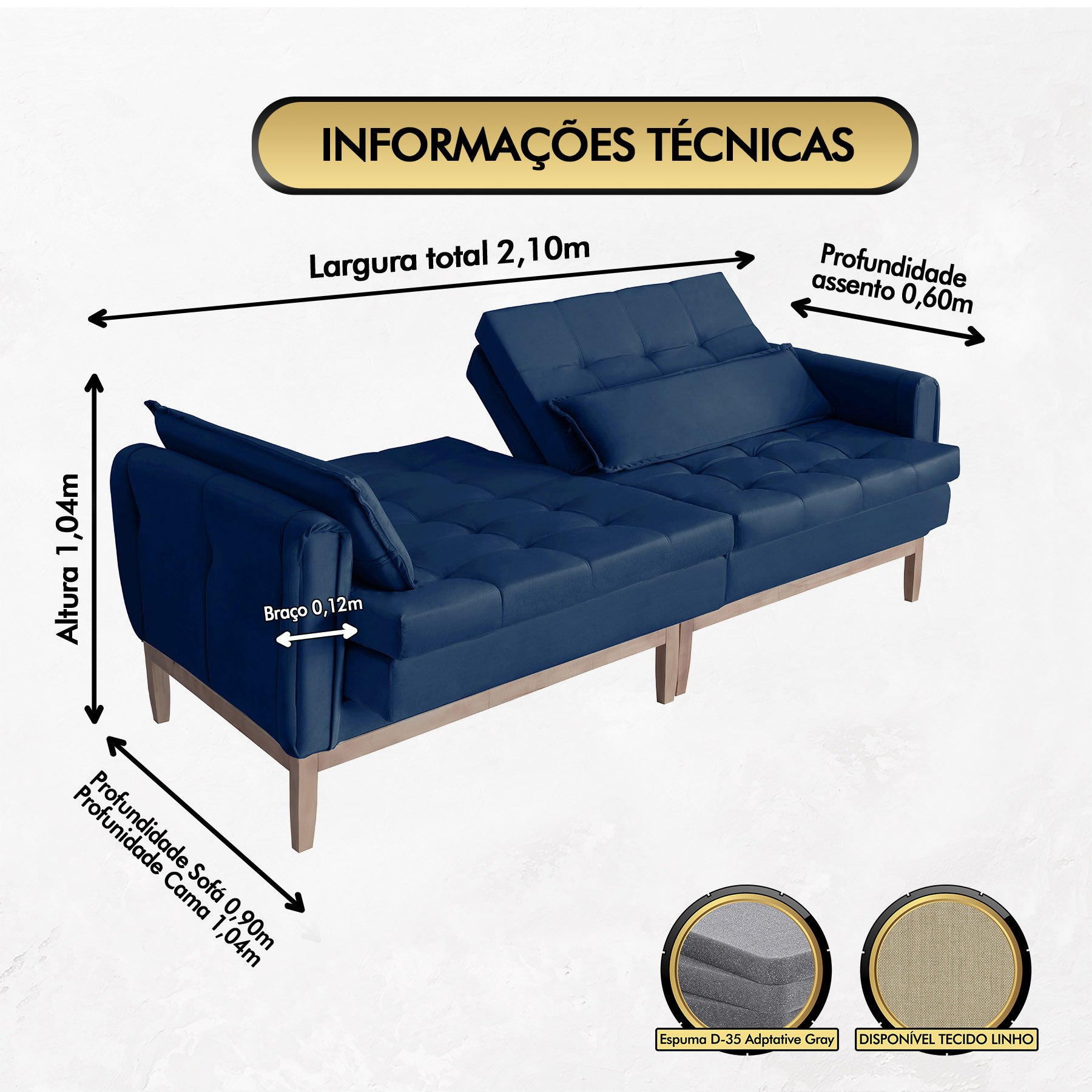 Sofá Cama Rivieira 2.10m - Azul