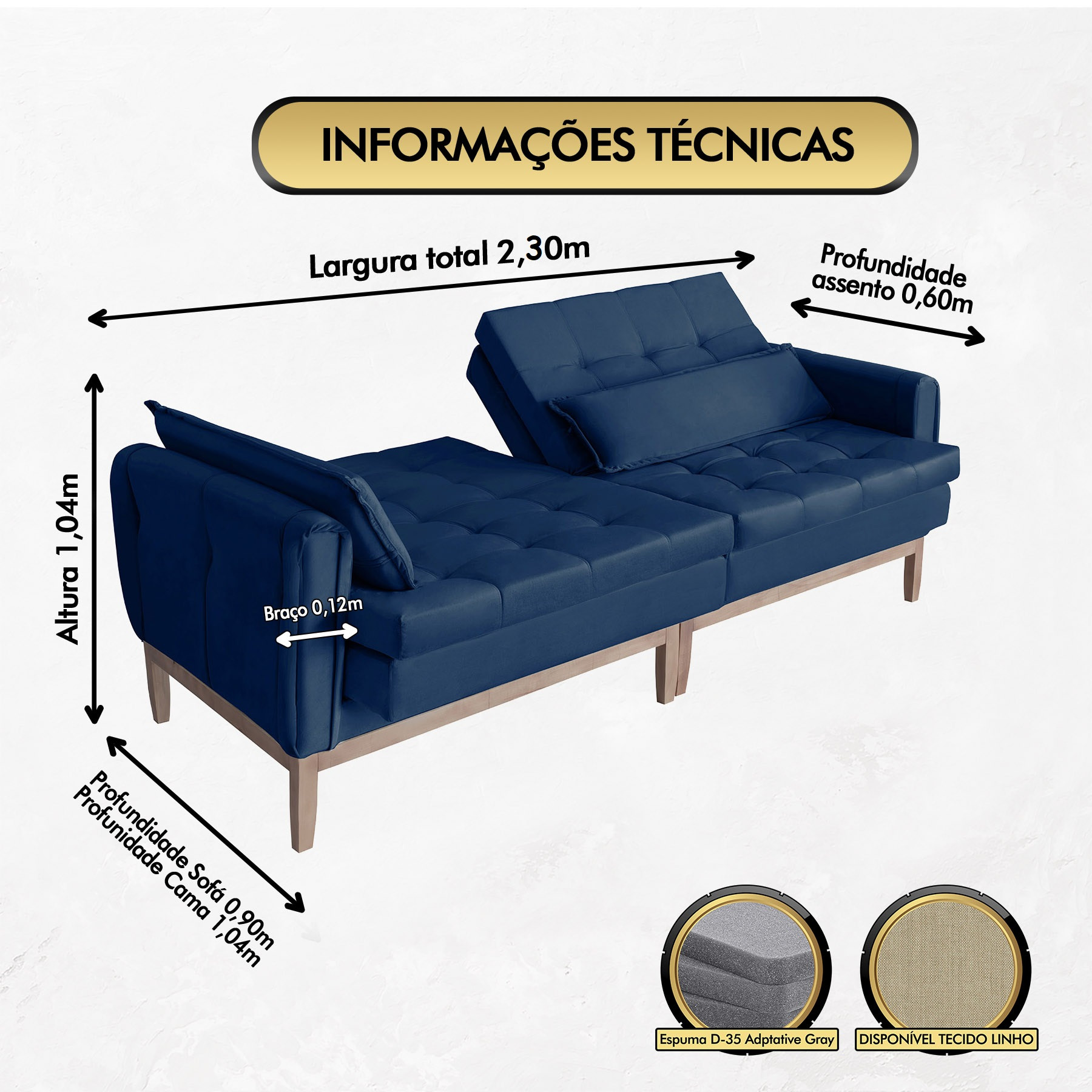 Sofá Cama Rivieira 2.30m - Azul