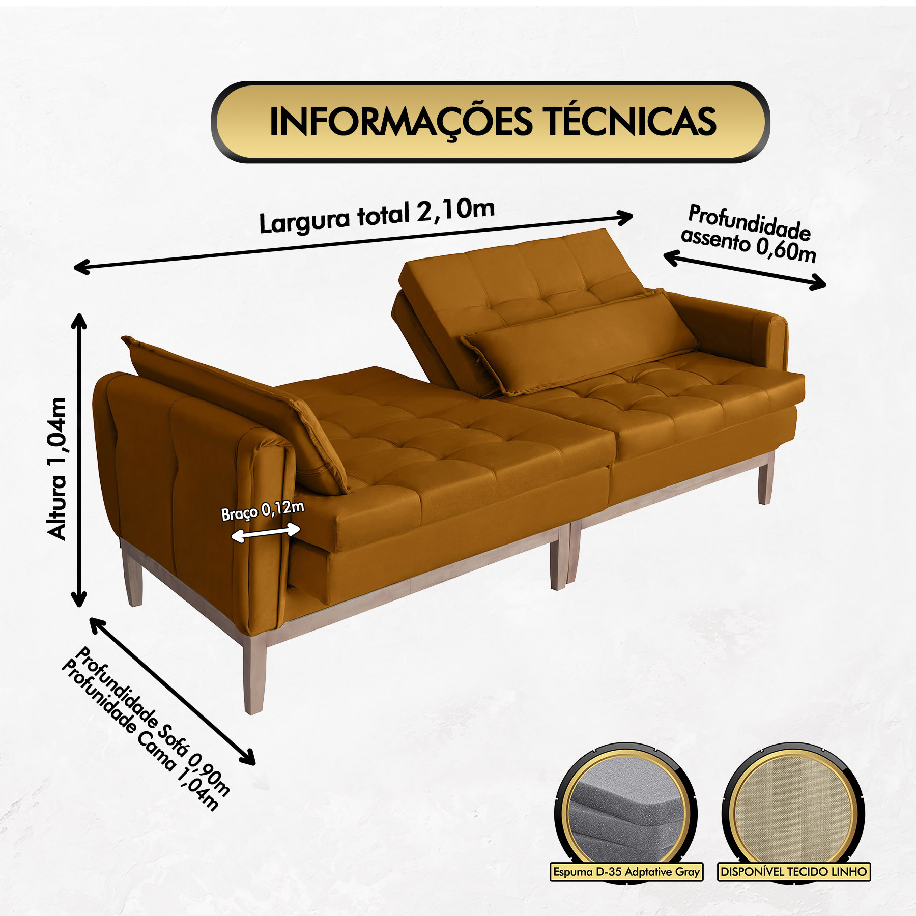 Sofá Cama Rivieira 2.10m - Terra