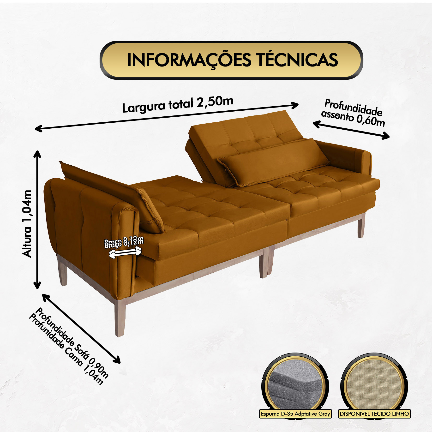 Sofá Cama Rivieira 2.50m - Terra