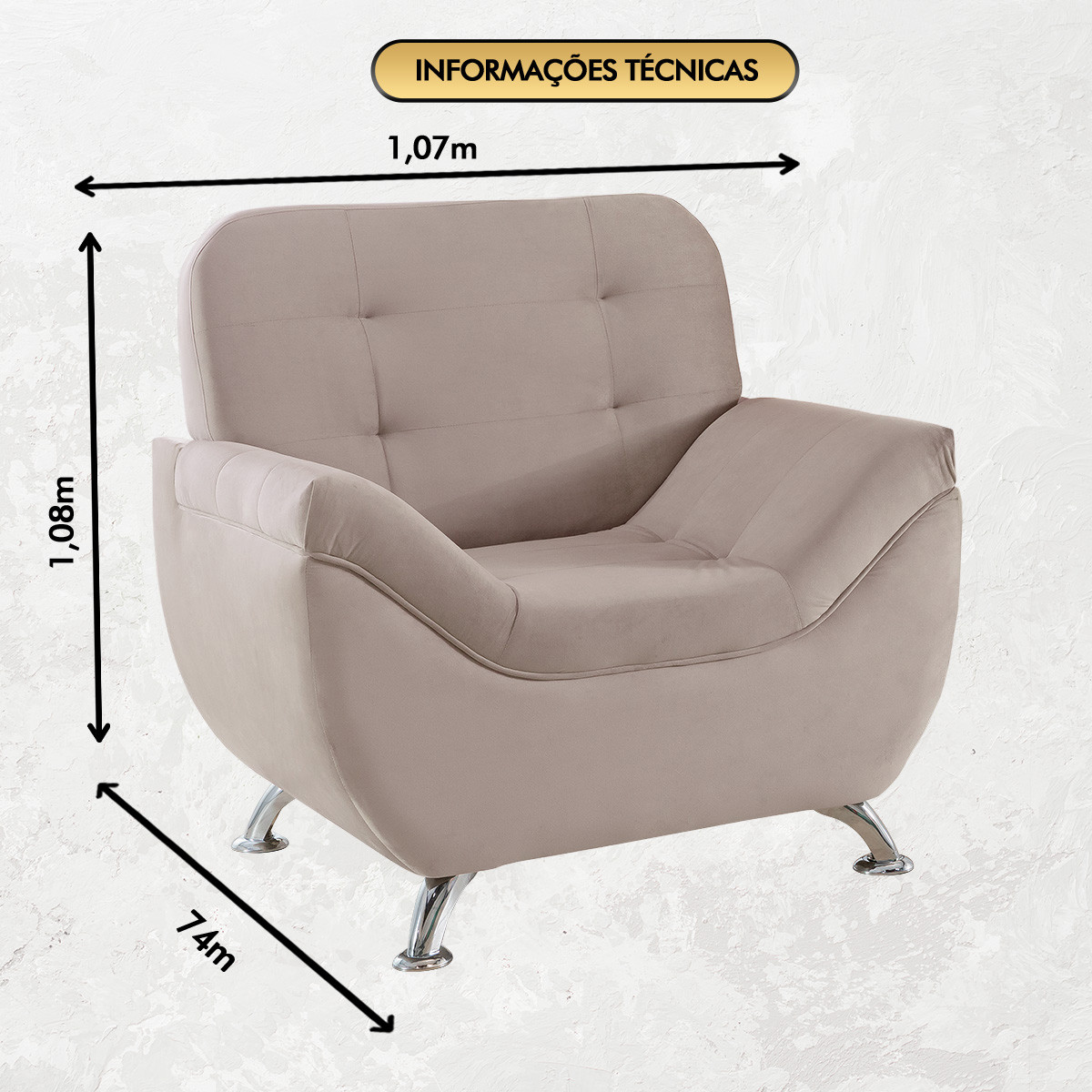 Poltrona Imperium 1.07m em Veludo Soft - Avelã