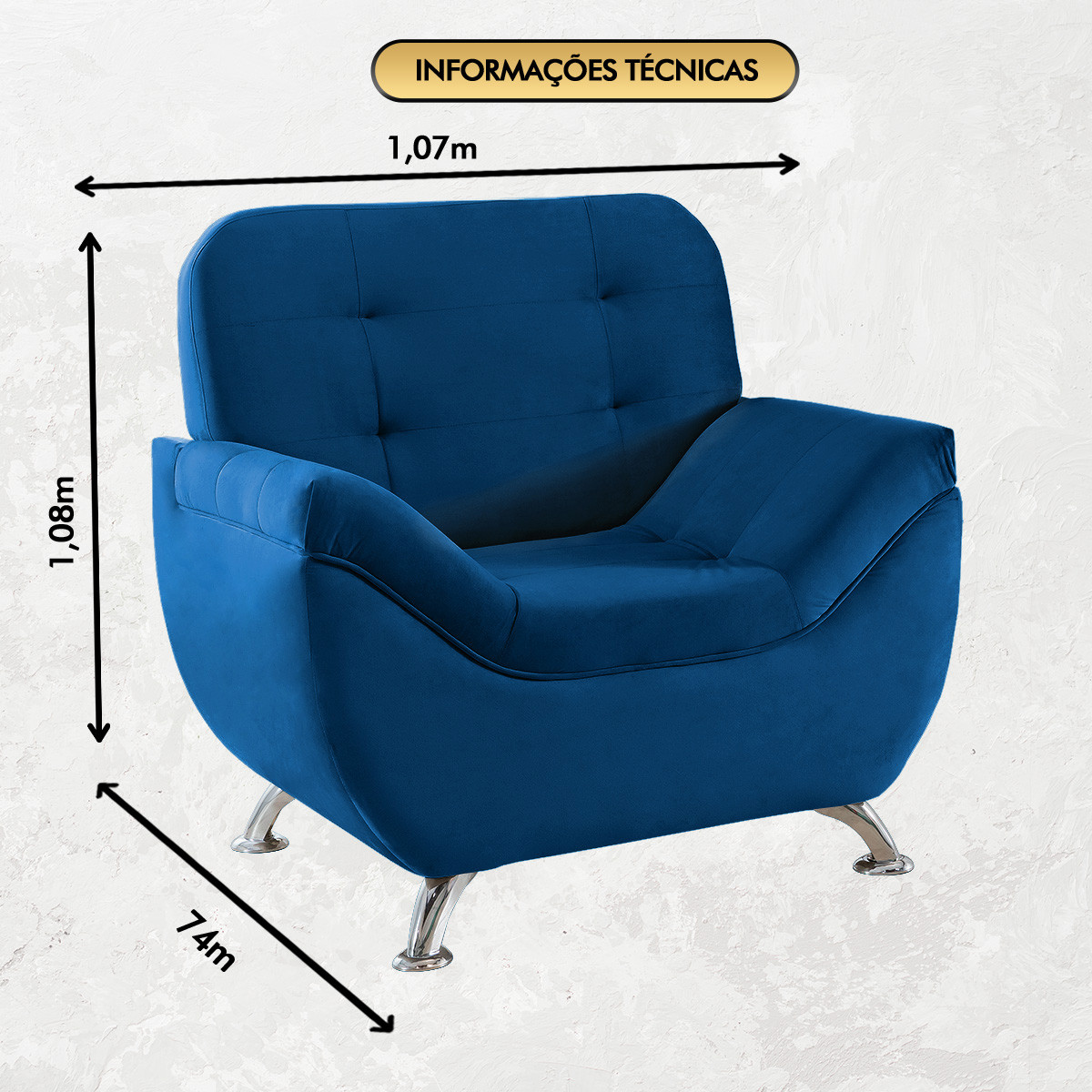 Poltrona Imperium 1.07m em Veludo Soft - Azul