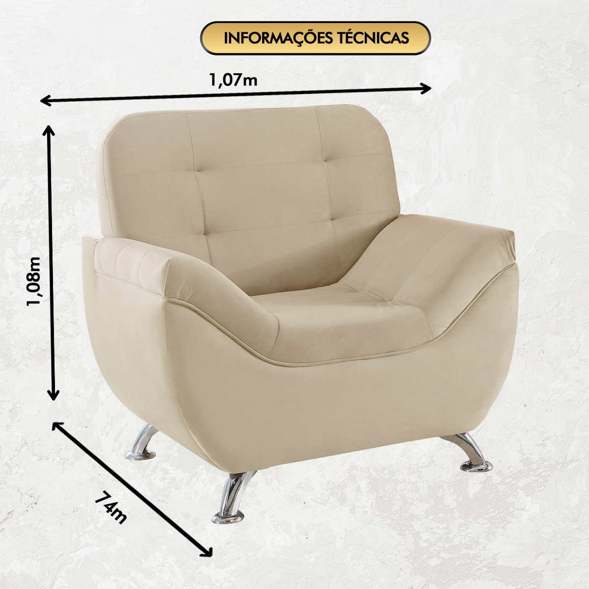 Poltrona Imperium 1.07m em Veludo Soft - Bege