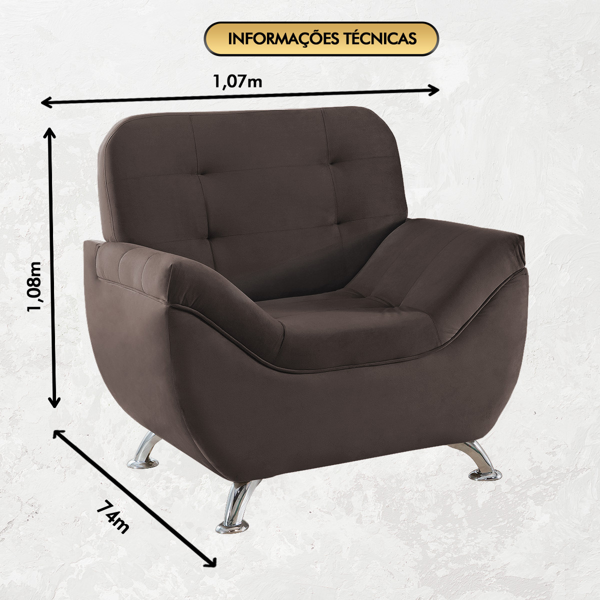 Poltrona Imperium 1.07m em Veludo Soft - Marrom