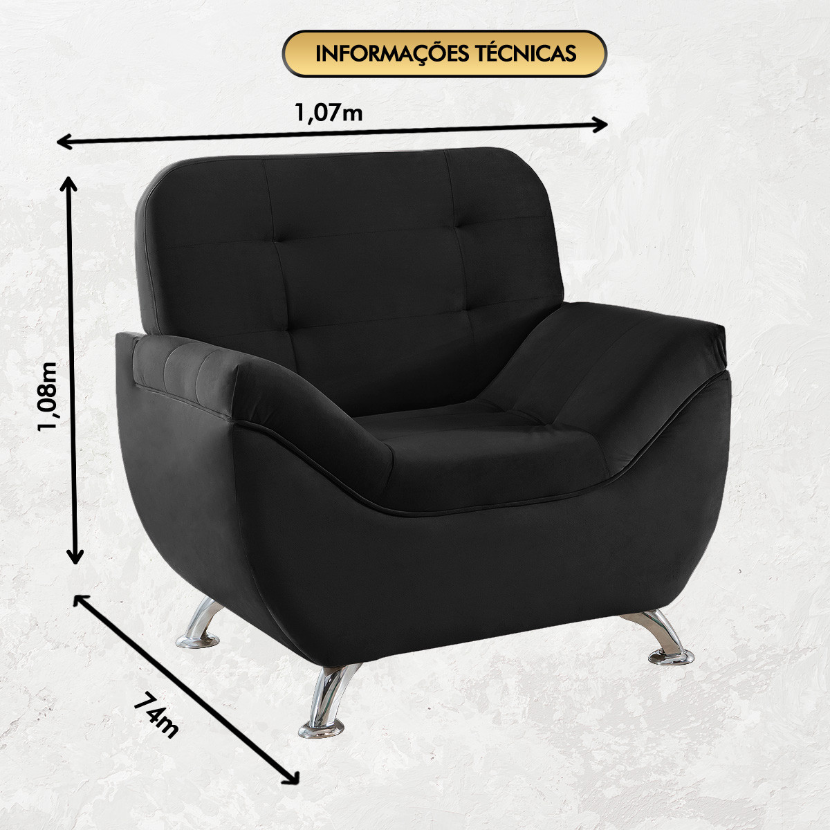 Poltrona Imperium 1.07m em Veludo Soft - Preto