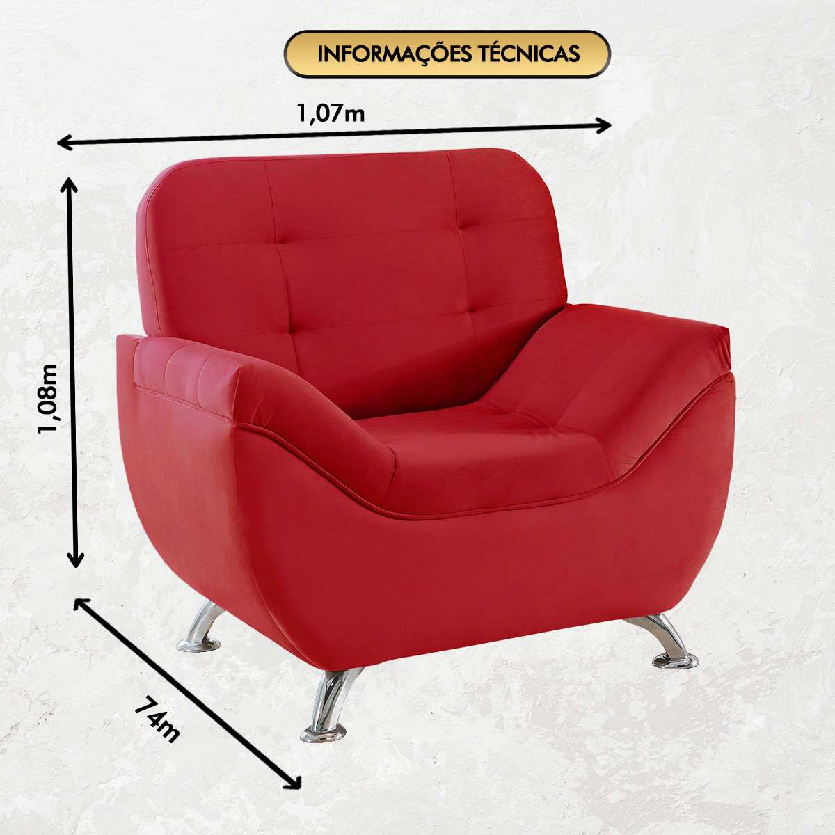 Poltrona Imperium 1.07m em Veludo Soft - Vermelho