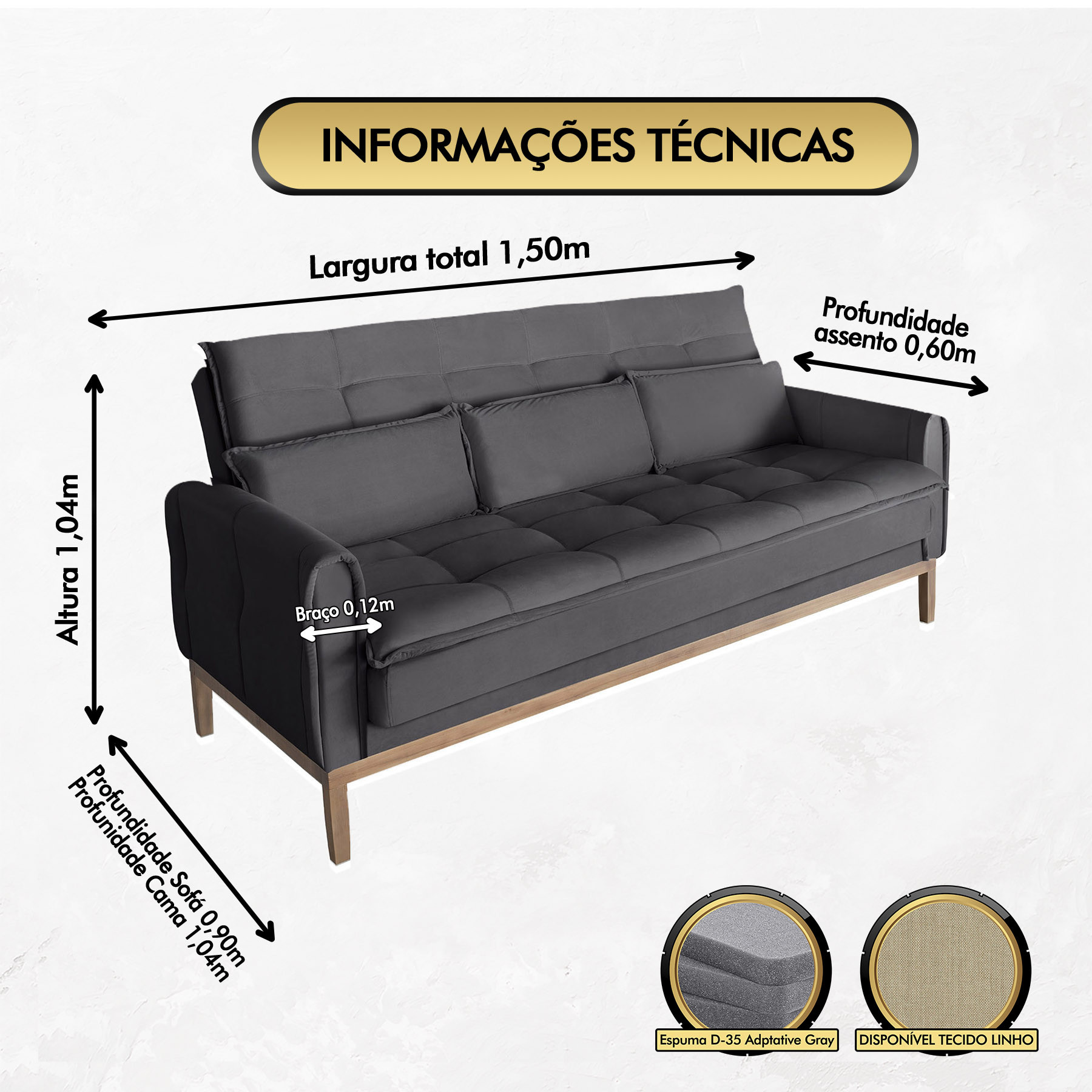 Sofá Cama Rivieira 1.50m - Chumbo