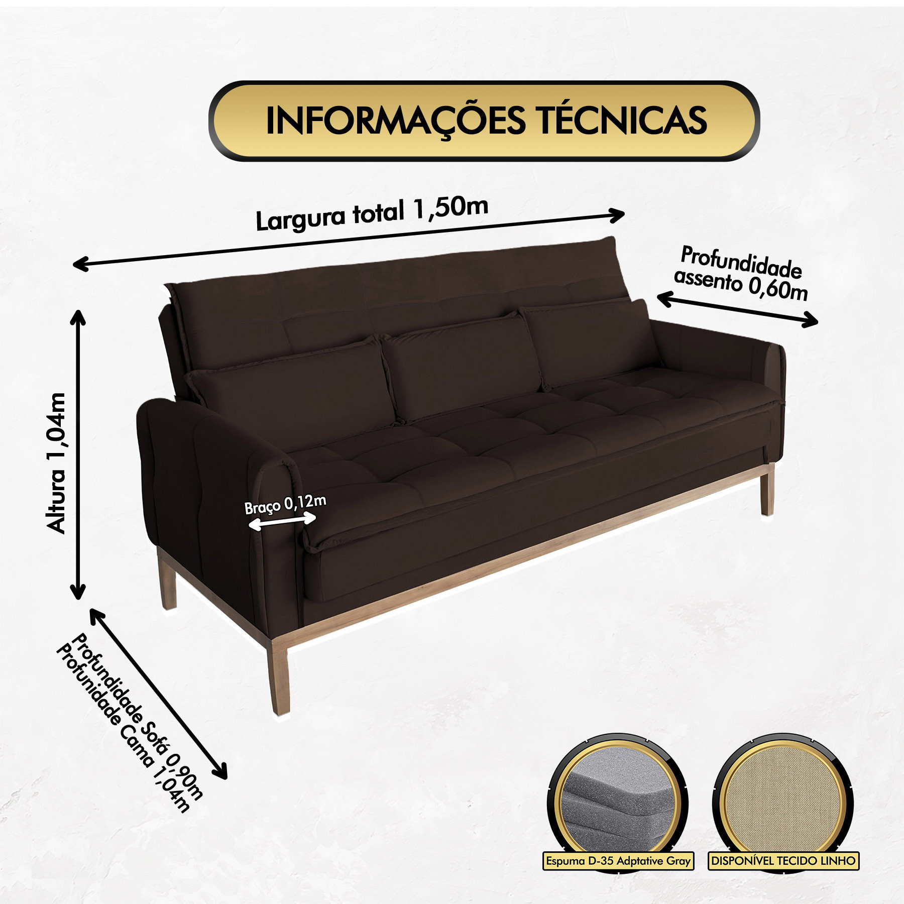 Sofá Cama Rivieira 1.50m - Marrom