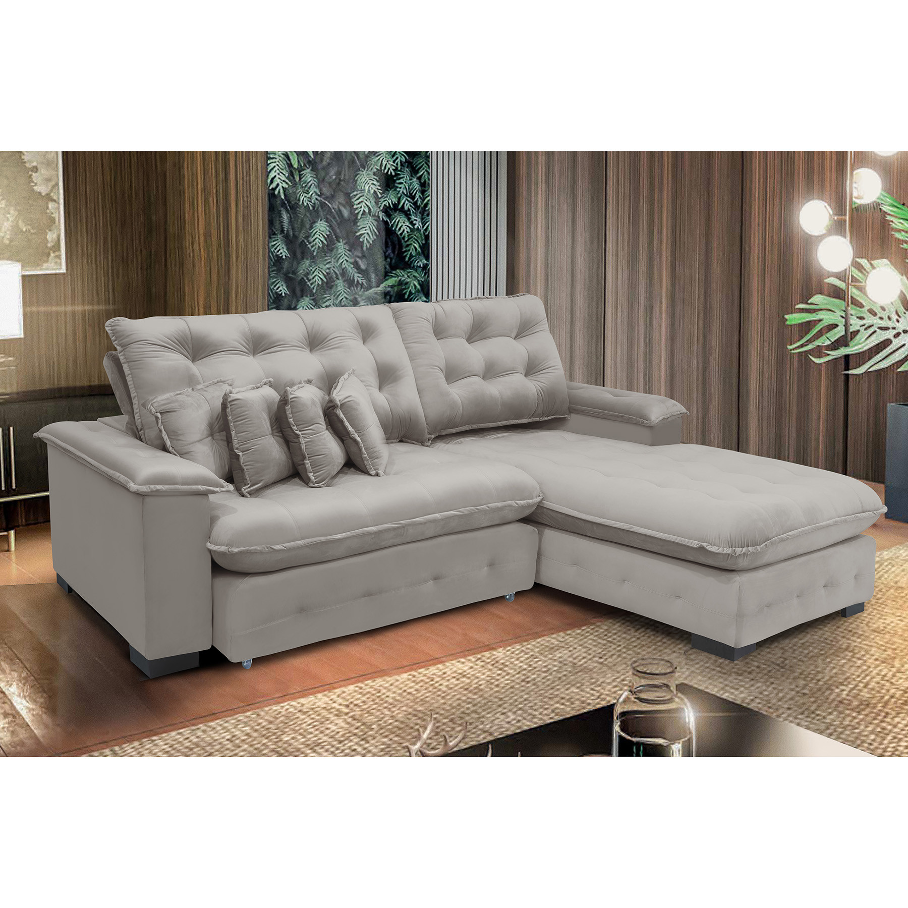 Sofá Berlin 2.65x1.70m com Chaise Super Pillow Top - Avelã