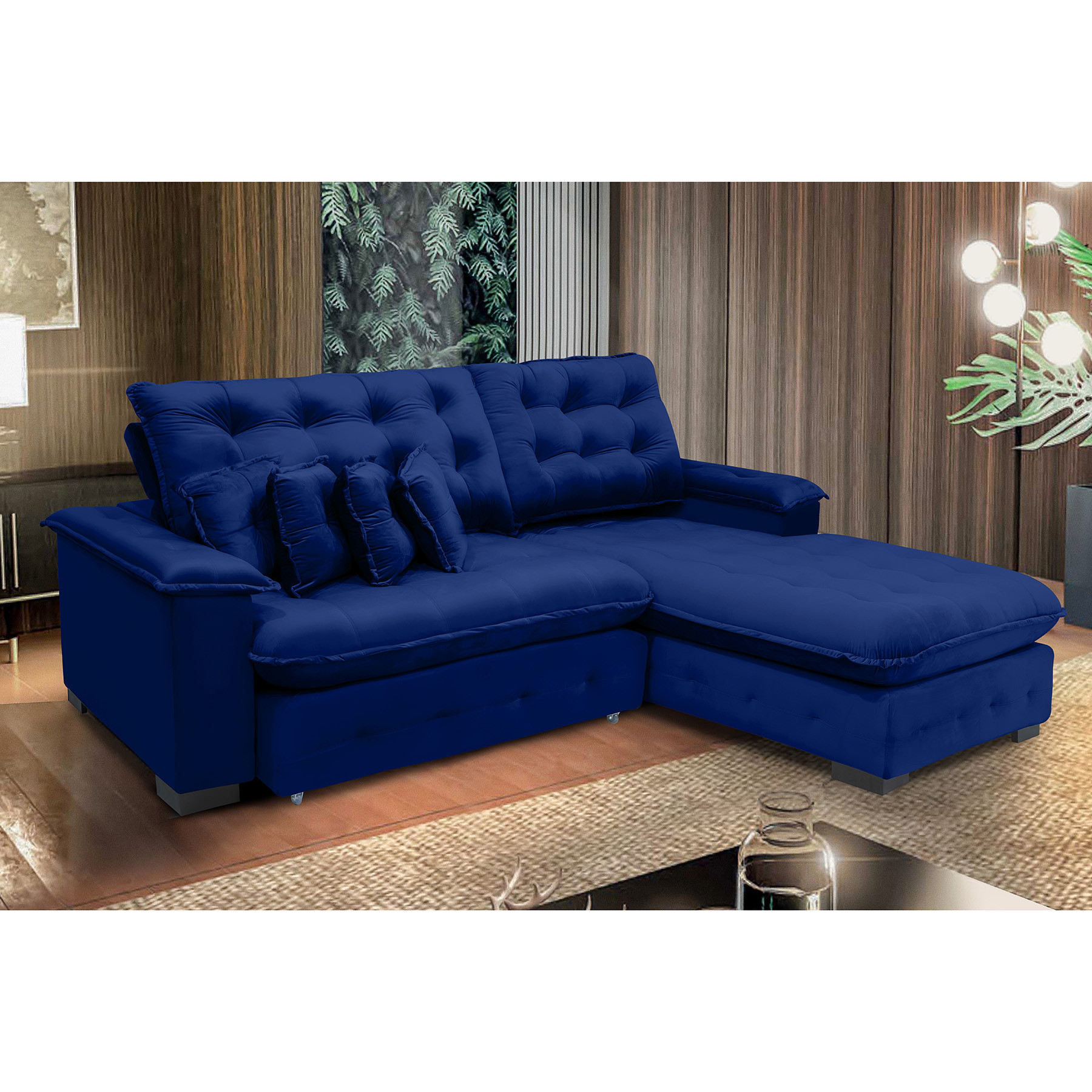 Sofá Berlin 2.65x1.70m com Chaise Super Pillow Top - Azul