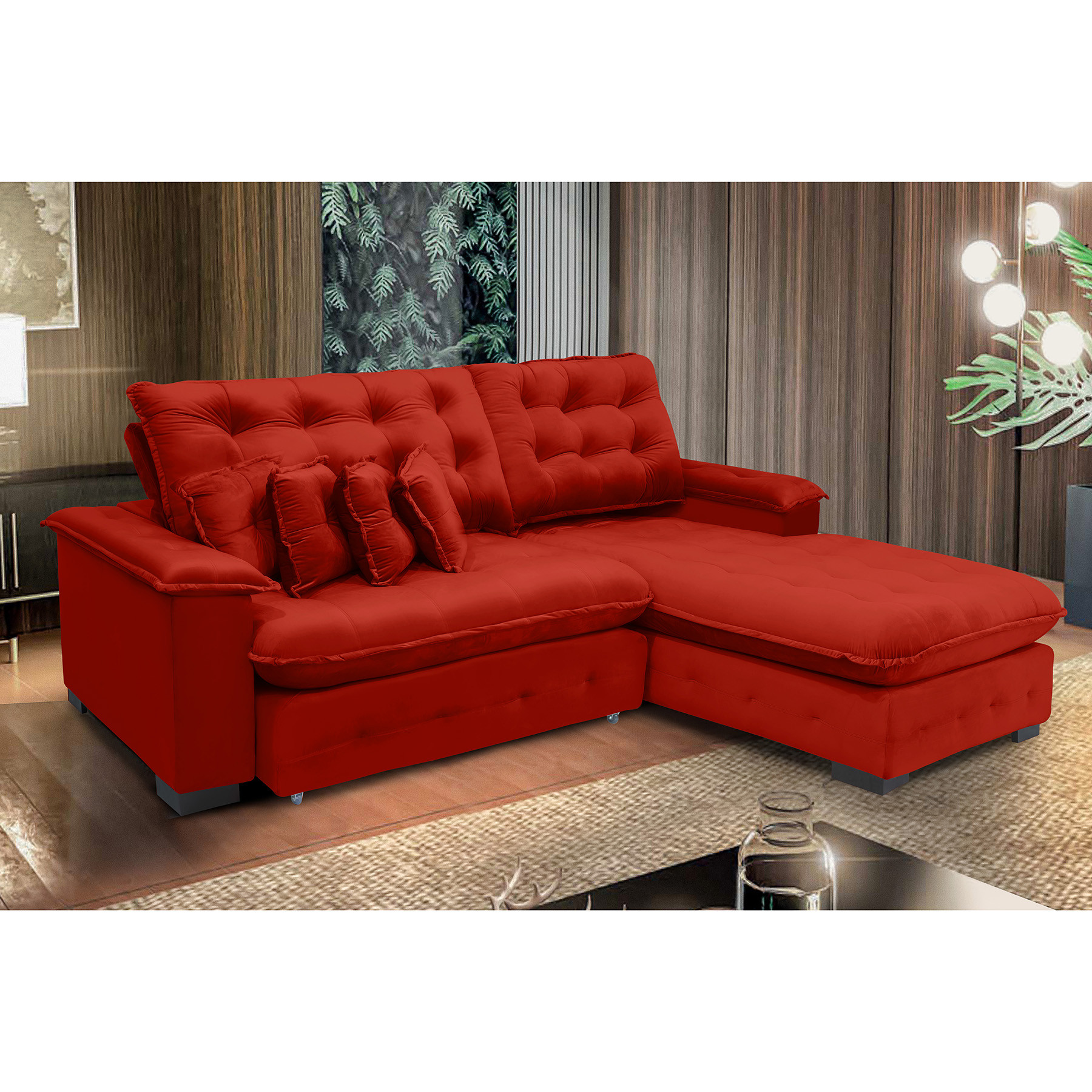 Sofá Berlin 2.65x1.70m com Chaise Super Pillow Top - Vermelho