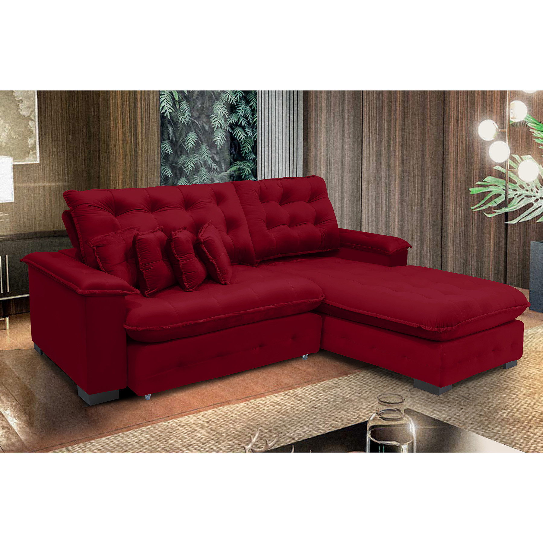 Sofá Berlin 2.65x1.70m com Chaise Super Pillow Top - Vinho