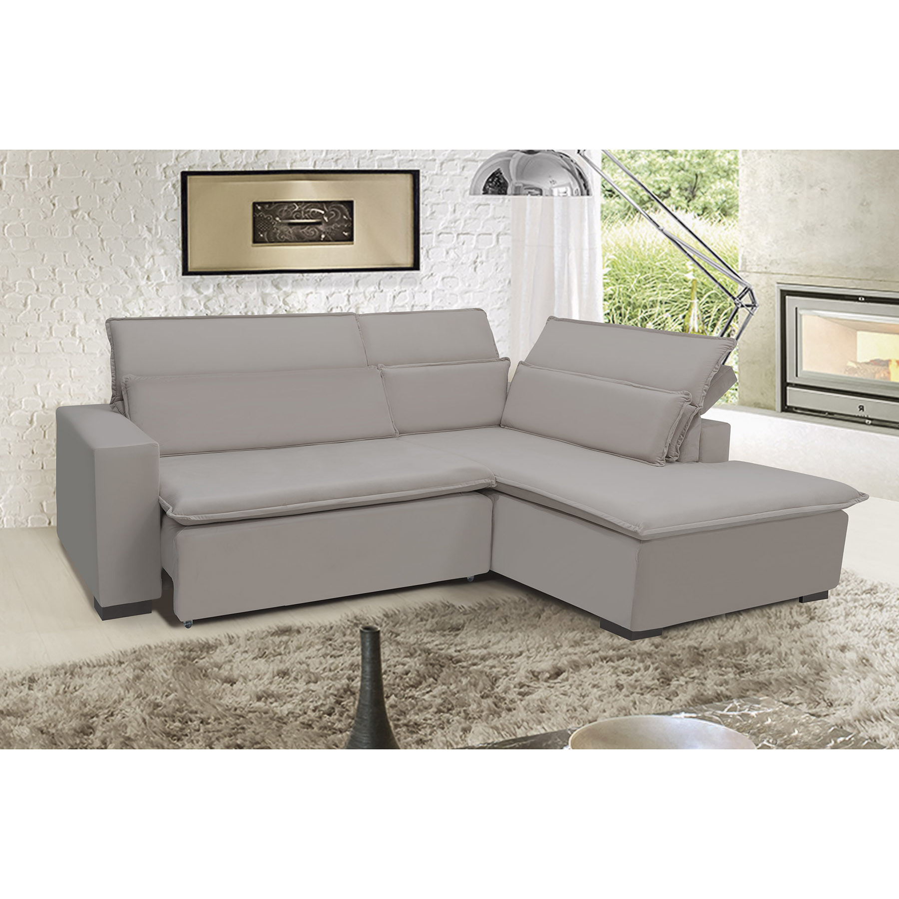 Sofá Istambul 2.60x2.10m Retrátil e Reclinável com Chaise - Avelã