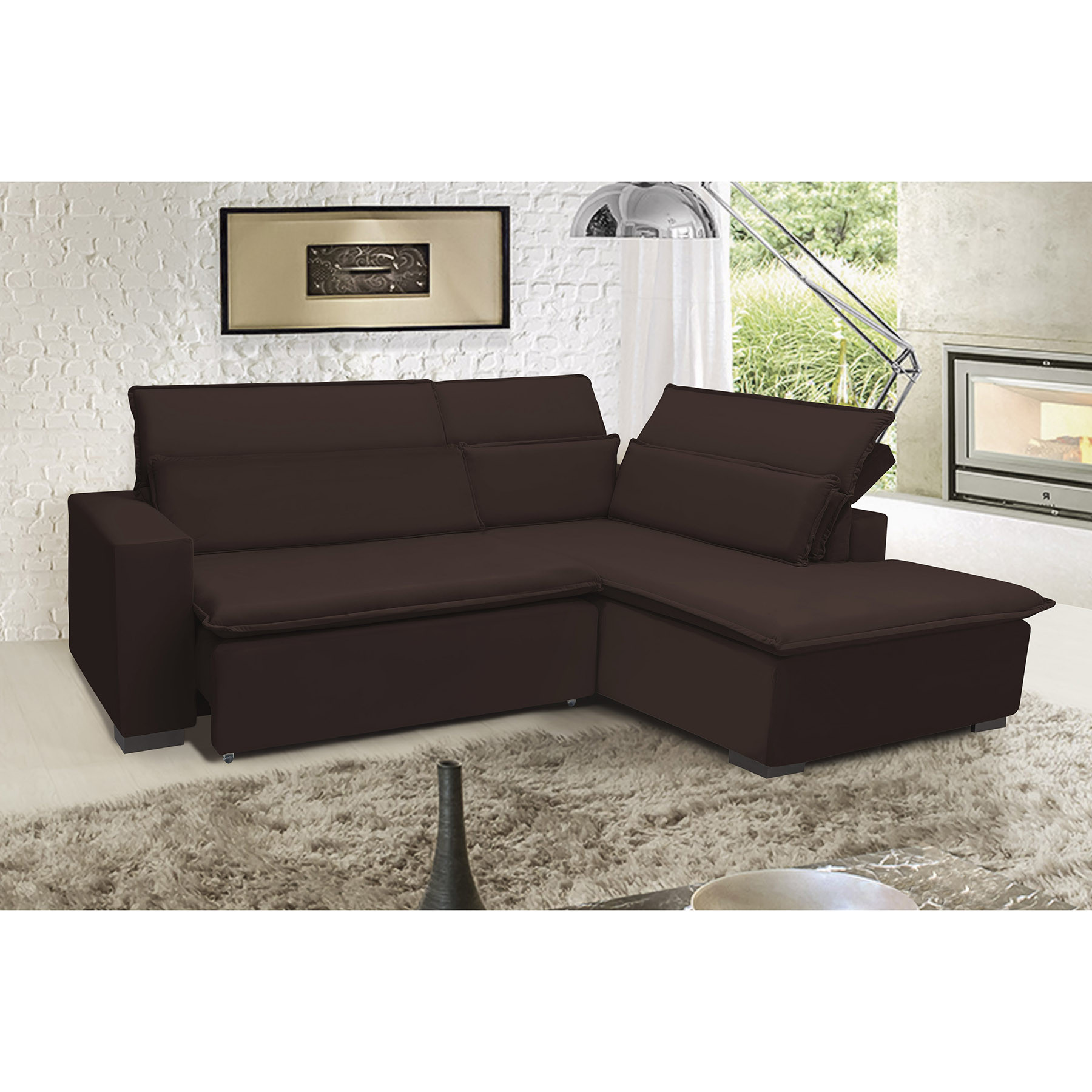 Sofá Istambul 2.60x2.10m Retrátil e Reclinável com Chaise - Marrom