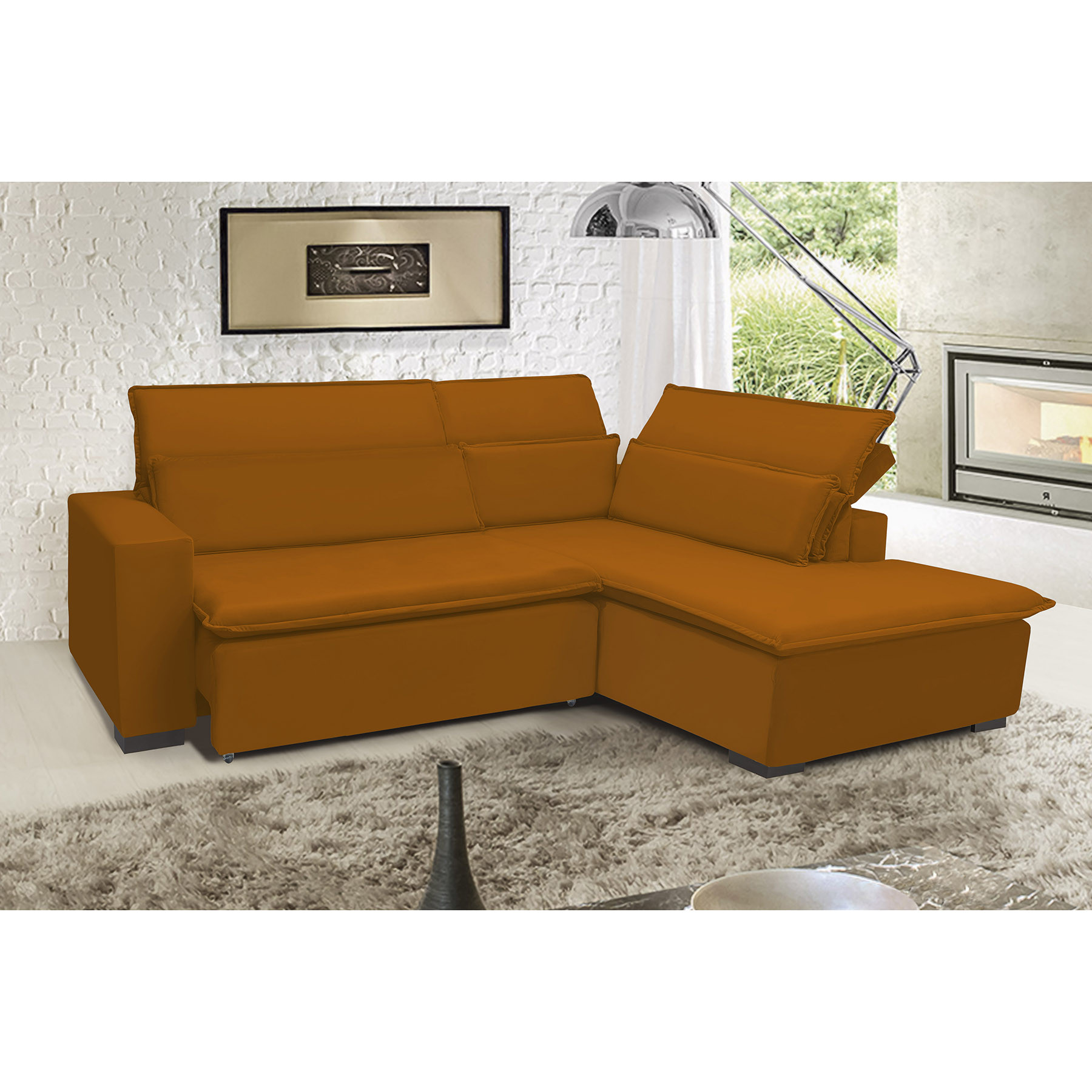 Sofá Istambul 2.60x2.10m Retrátil e Reclinável com Chaise - Terra