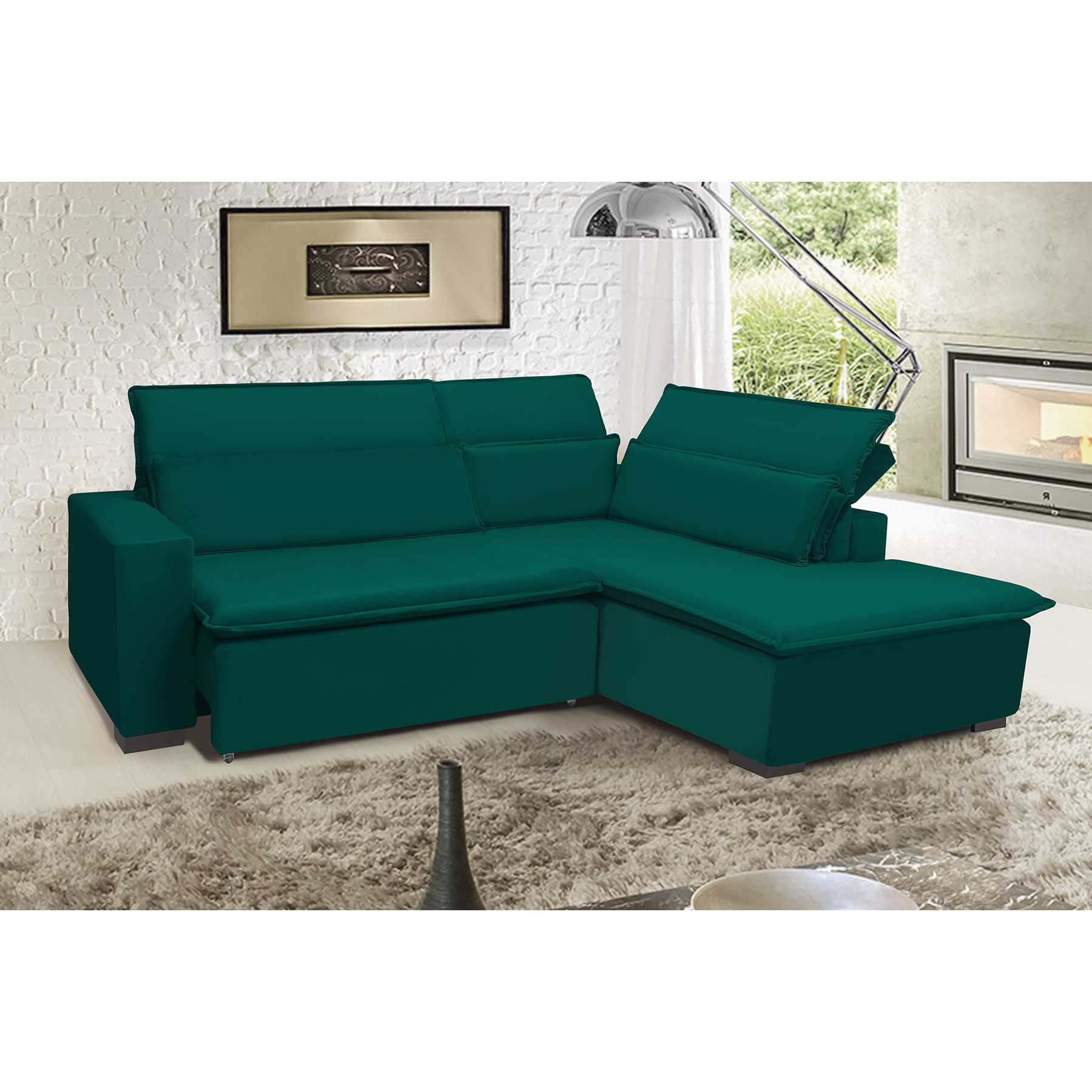 Sofá Istambul 2.60x2.10m Retrátil e Reclinável com Chaise - Verde