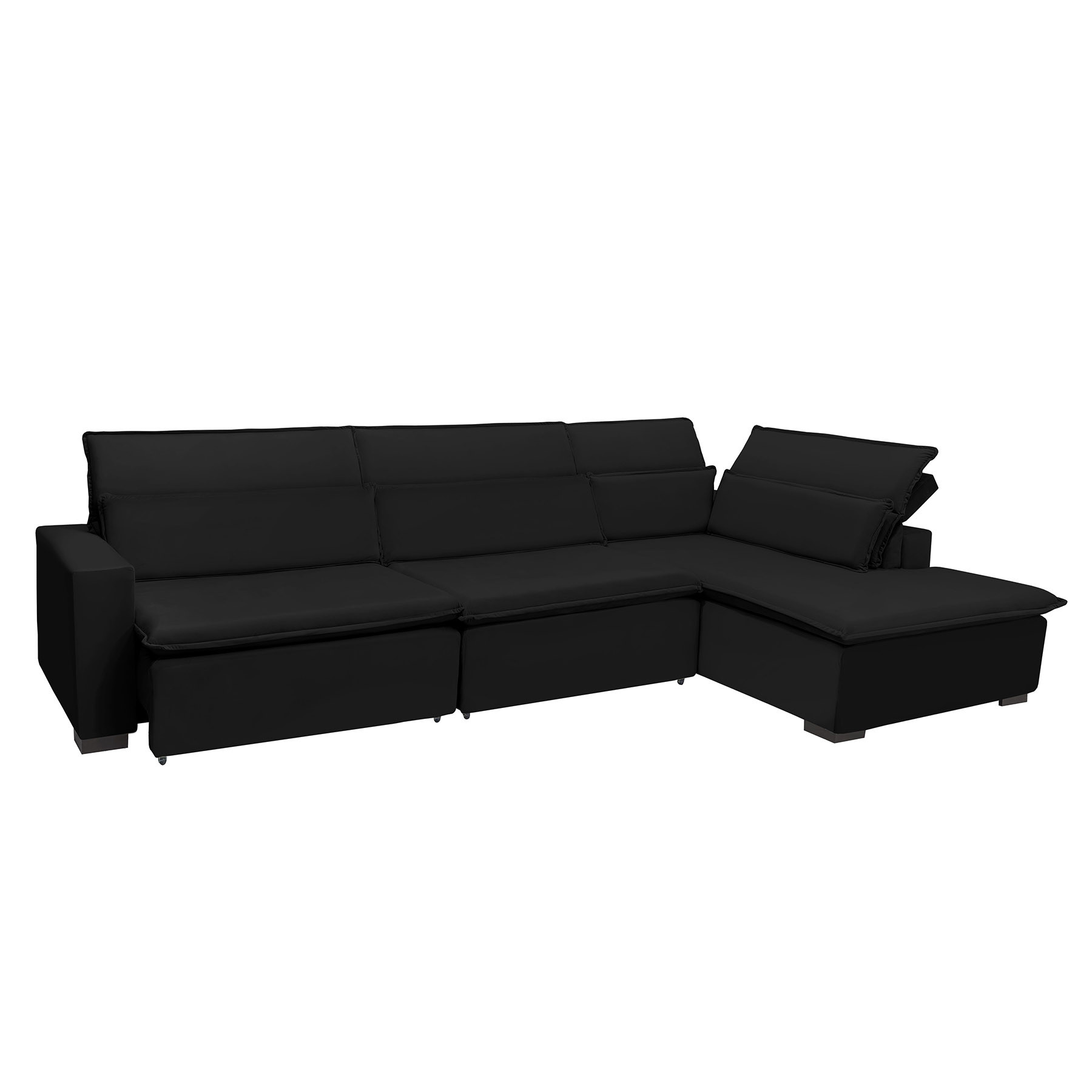 Sofá Istambul 3.80x1.90m Retrátil e Reclinável com Chaise - Preto