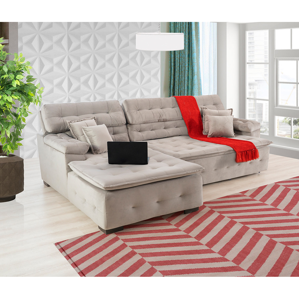 Sofá Orlando 2.20x2.10m com Chaise, Retrátil e Reclinável