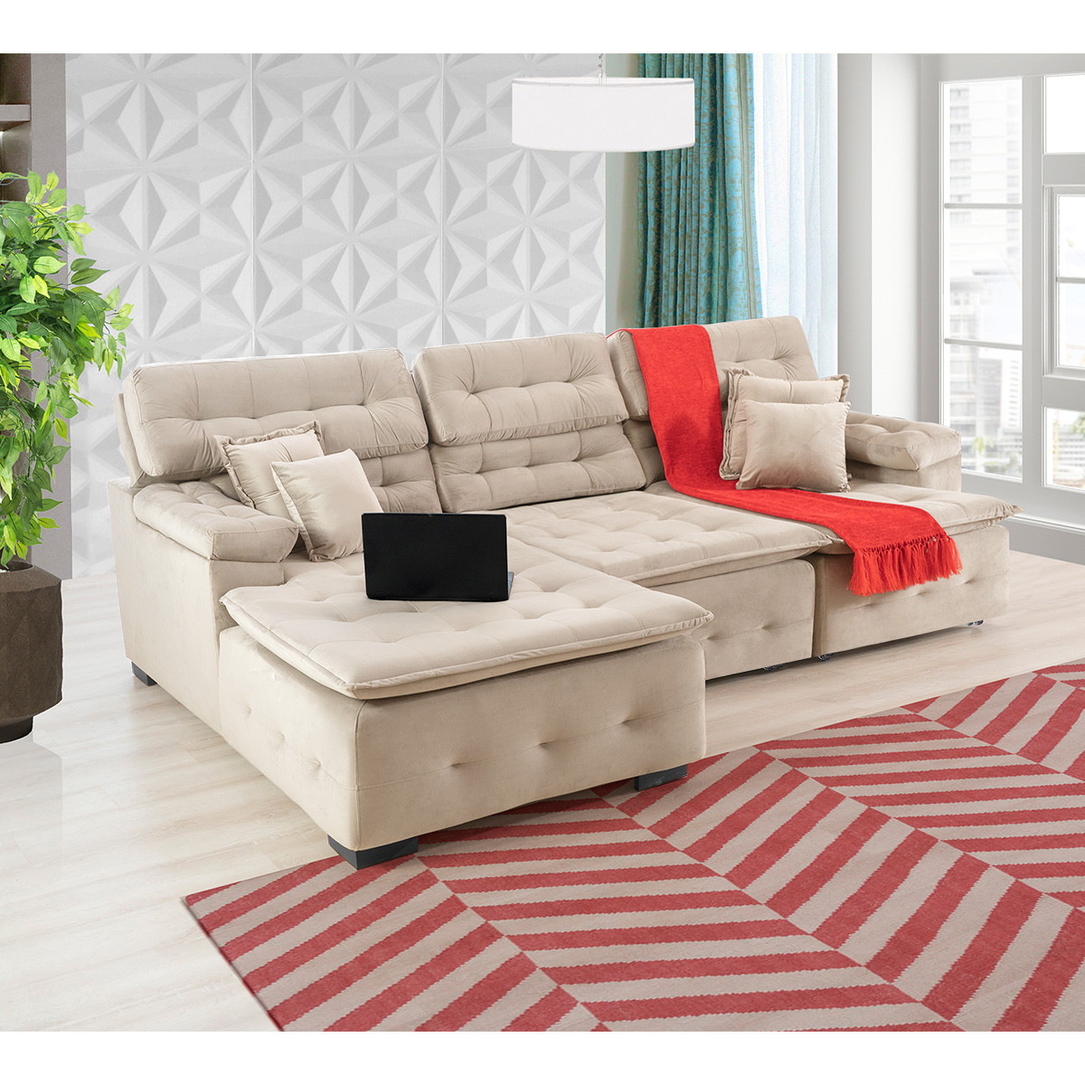 Sofá Orlando 2.80x1.90m com Chaise, Retrátil e Reclinável