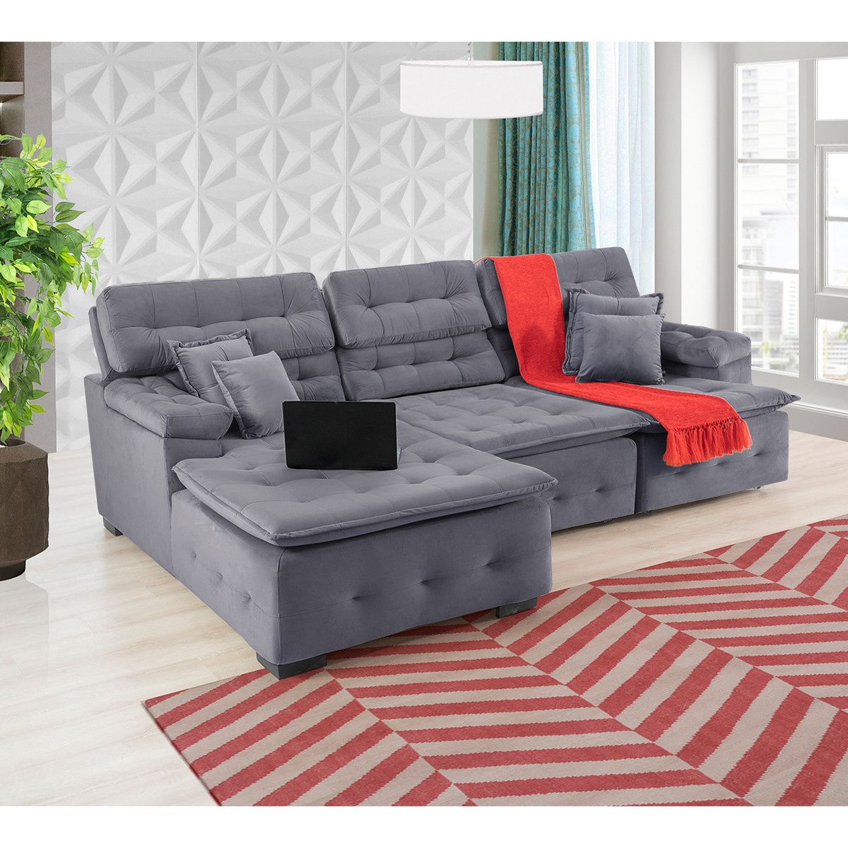 Sofá Orlando 2.80x2.10m com Chaise, Retrátil e Reclinável