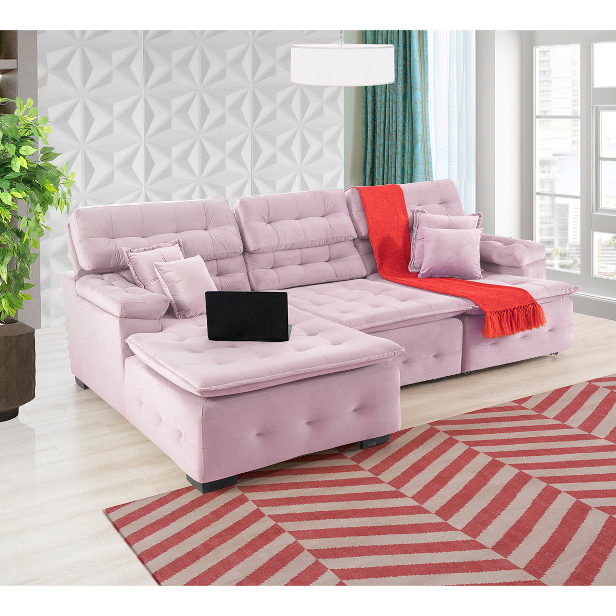 Sofá Orlando 2.80x1.50m com Chaise, Retrátil e Reclinável