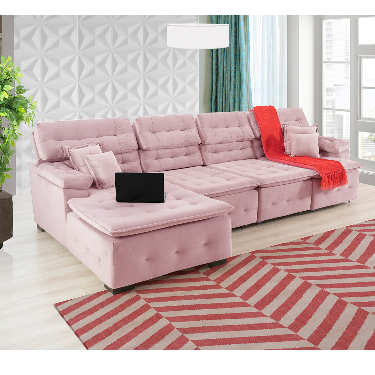 Sofá Orlando 3.45x1.90m com Chaise, Retrátil e Reclinável