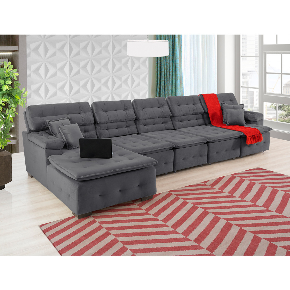 Sofá Orlando 4.20x2.10m com Chaise, Retrátil e Reclinável