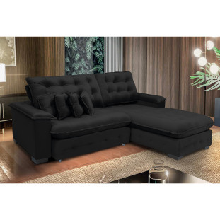 Sofá Berlin 2.65x1.70m com Chaise Super Pillow Top - Preto