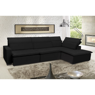 Sofá Istambul 3.80x1.90m Retrátil e Reclinável com Chaise - Preto