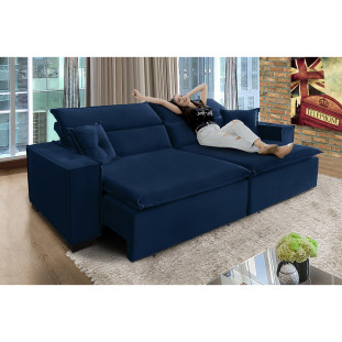 Sofá Londres 3.00m Retrátil e Reclinável Pillow Top - Azul