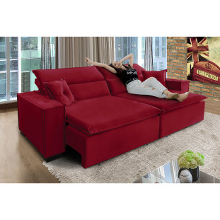 Sofá Londres 3.00m Retrátil e Reclinável Pillow Top - Vermelho