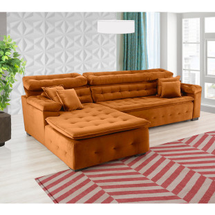 Sofá Orlando 2.40x2.10m com Chaise, Retrátil e Reclinável