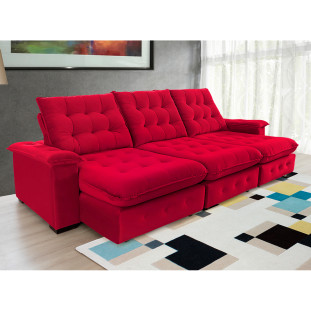 Sofá Coliseu 3.10m Retrátil e Reclinável Super Pillow - Vermelho