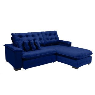 Sofá Berlin 2.65x1.70m com Chaise Super Pillow Top - Azul