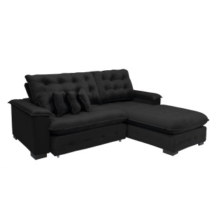 Sofá Berlin 2.65x1.70m com Chaise Super Pillow Top - Preto