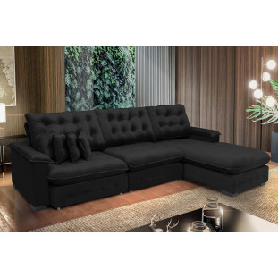 Sofá Berlin 3.85x2.10m com Chaise Super Pillow Top - Preto