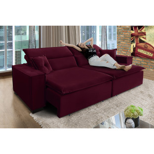 Sofá Londres 2.10m Retrátil e Reclinável Pillow Top - Vinho