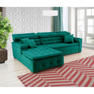 Sofá Orlando 2.20x2.10m com Chaise, Retrátil e Reclinável - Verde